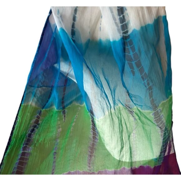 Vintage Peace of Cake Tie Dye Sheer Rectangle Neck Scarf Purple Green Blue - Picture 4 of 8